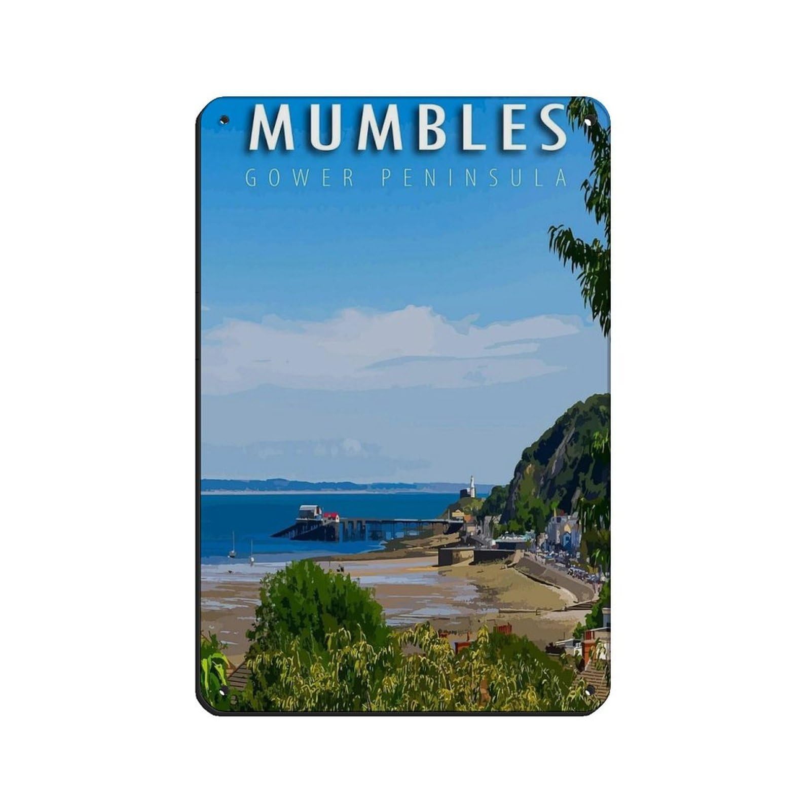 Mumbles Travel, Colorful Wales Travel Poster Tin Sign Vintage Metal Pub Club Cafe Bar Home Wall Art Decoration Poster Retro 8x12inch(20x30cm)