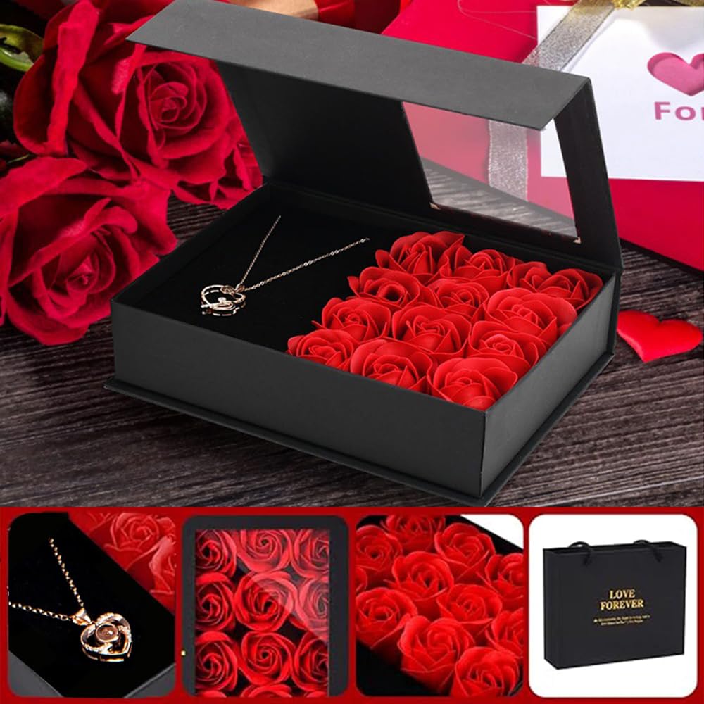 Bewaard gebleven echte roos met hart ketting Gift Set, handgemaakte