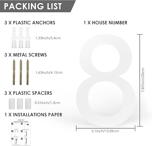 Miniatura 208 de DEWEL Números flotantes de casa grandes de 8 pulgadas para exteriores, decoración de números de dirección de casa modernos negros para señalización