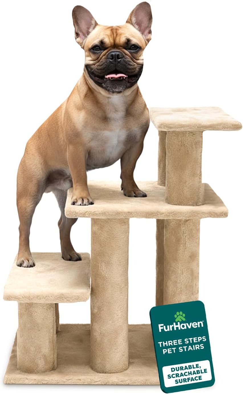 Furhaven Steady Paws Multi-Step Pet Stairs for High Beds & Sofas – Cream, 4-Step