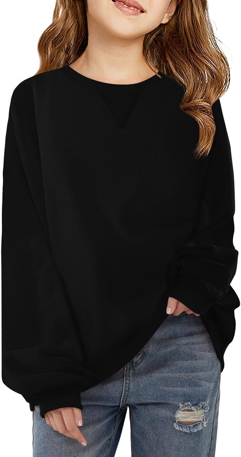 Haloumoning Girls Casual Crewneck Sweatshirts Kids Long Sleeve Oversized Fashion Pullover Tops 5-14 years