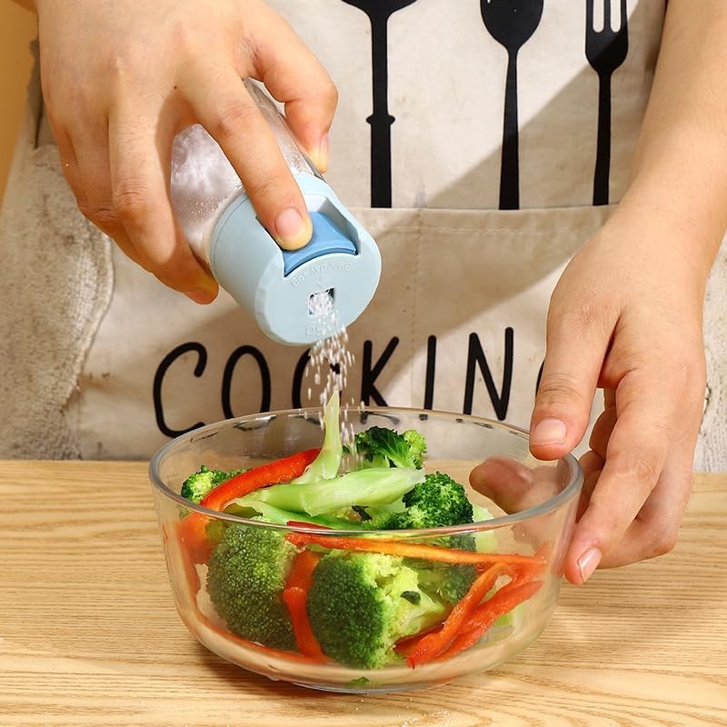 Miniatura 6 de Salero con control de sal medido, paquete de 3 tarros de condimentos sellados para cocina, caja de condimentos de prensa cuantitativa, pimienta,