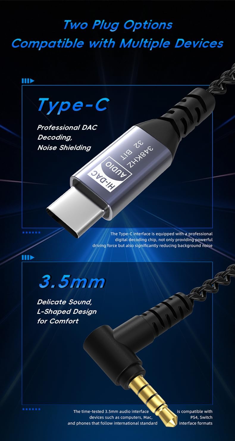 KG01 Professional Gaming Earbuds,Battle Buds,Detachable Microphone, 4D Surround Sound,11mm Dynamic Driver for Mobile Gaming, PlayStation,PC with 3.5mm/Type-c (3.5mm, Black)