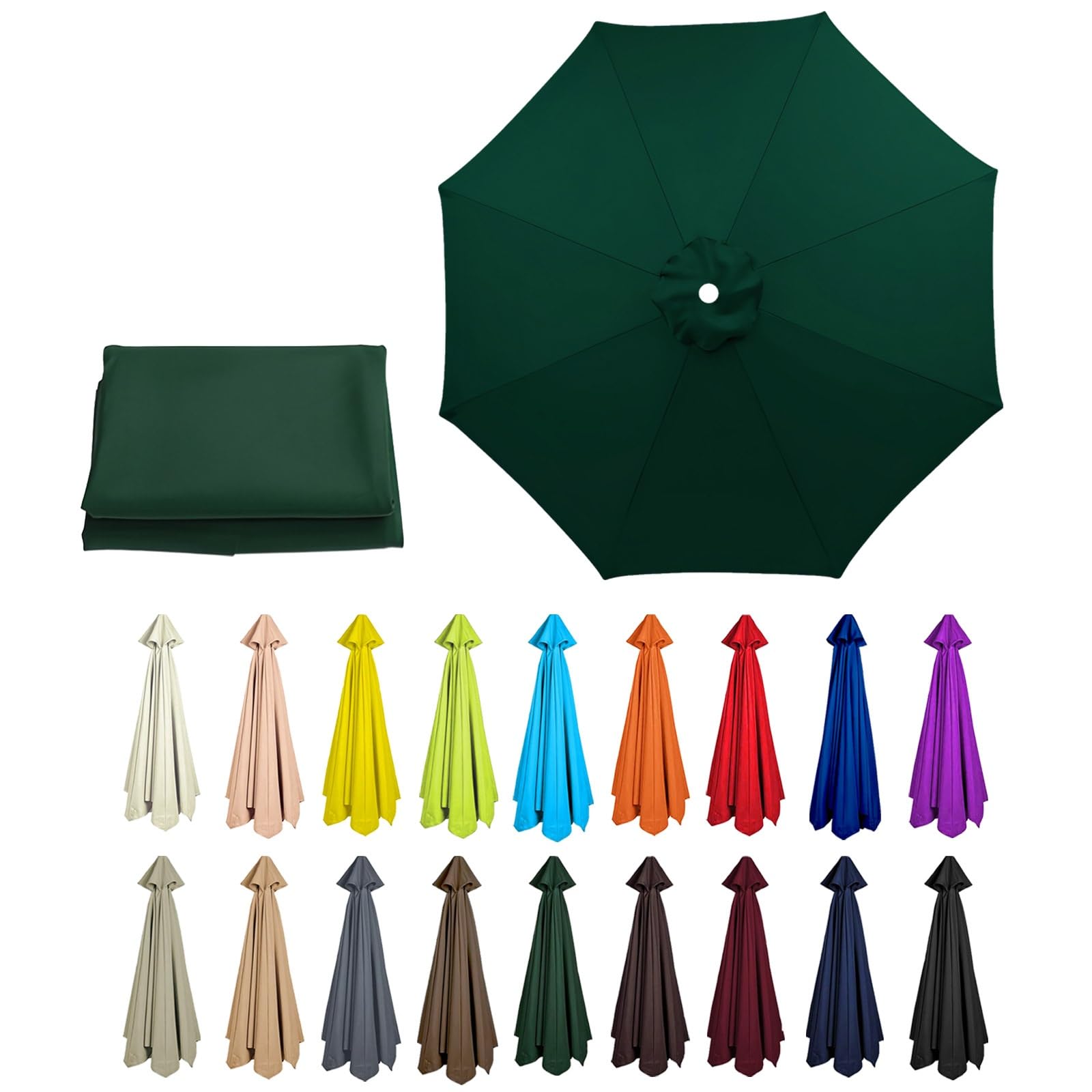 6/8 Arms Outdoor Replacement Canopy | Patio Umbrella Cover | Anti-ultraviolet Market Umbrella Top | Breathable | Washable | for Outdoor Patio Garden Beach(Dark Green,8 ribs: 3.0m/9.8ft) — image 1