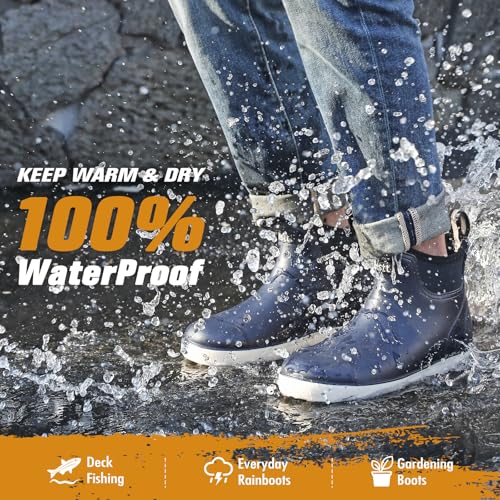Image of Men's Deck Boots, Deck Shoes Waterproof Rain Boots, Saltwater Fishing Ankle Boots, Non-Slip Rubber Garden Muck Boots for Gardening Boating Camping Sailing Fishing