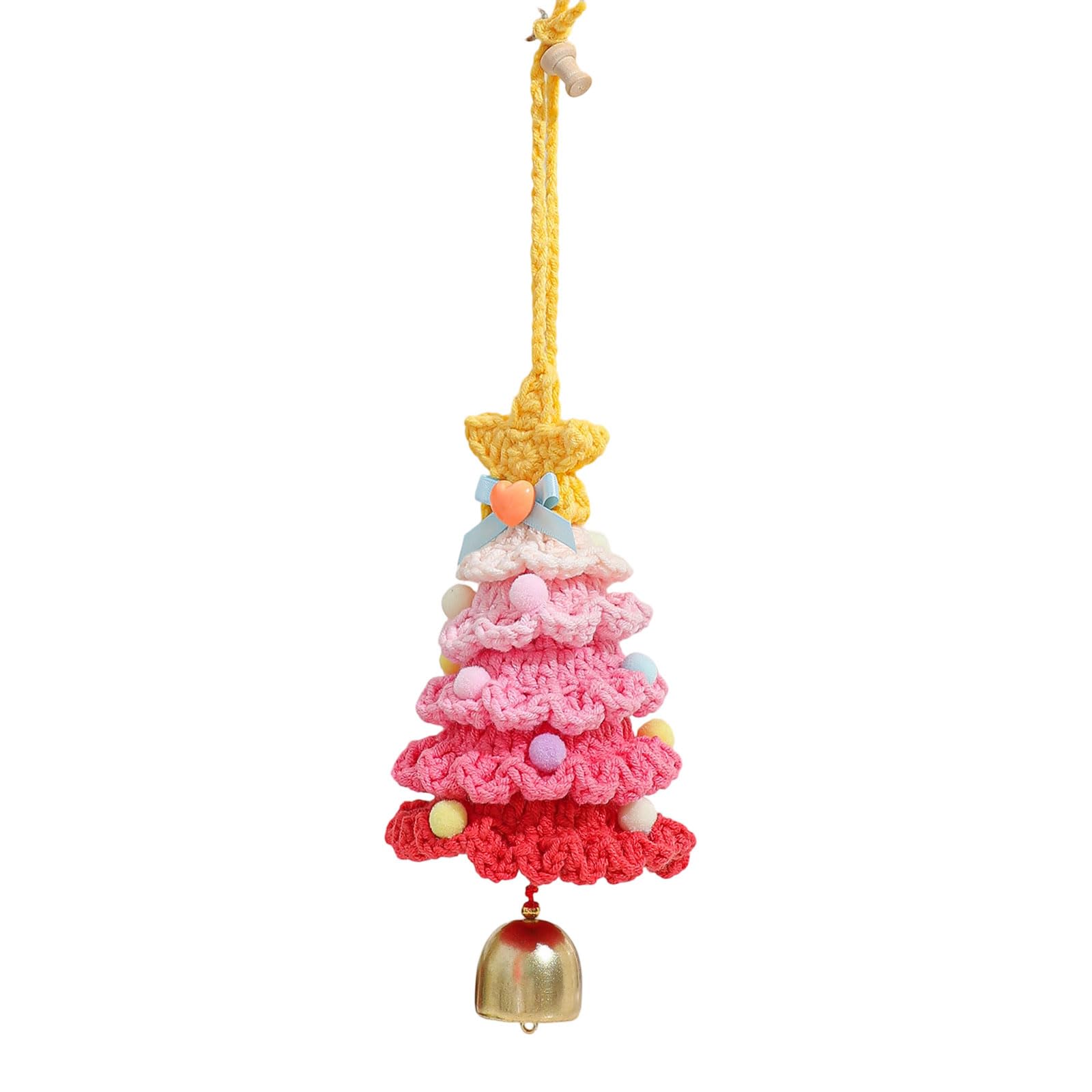 KAQNTUD Crocheted Christmas Tree Hanging Decoration Handmade Yarn Decoration with Bell for Car Interior Holiday and Festive Holiday Accents