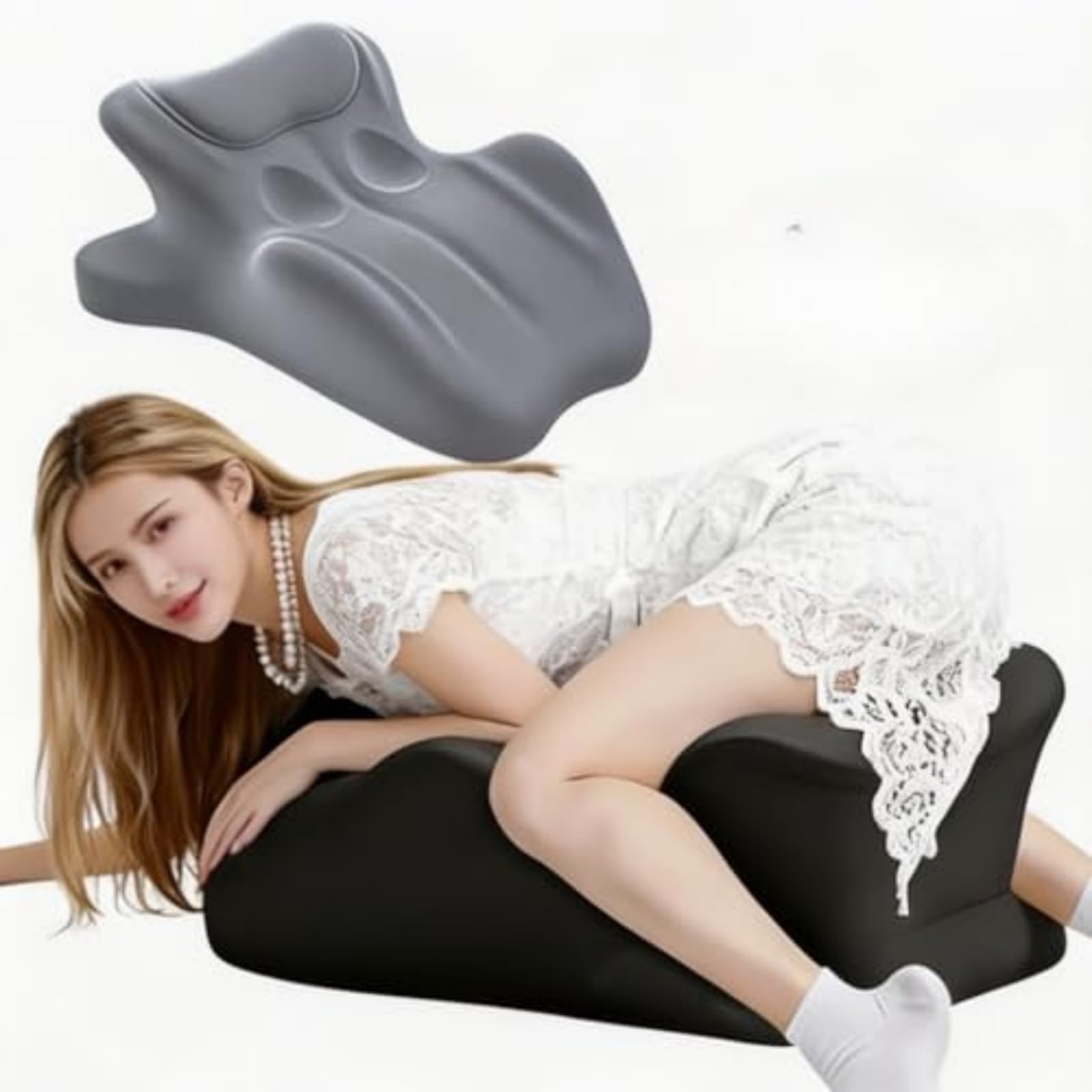 Almohada de Apoyo Corporal Ergonómica Multi-Posición, Cojín Contorneado de Espuma de Memoria de Alta Densidad para Descanso Boca Abajo, Lectura y Alivio de Presión,Desmontable,Gris