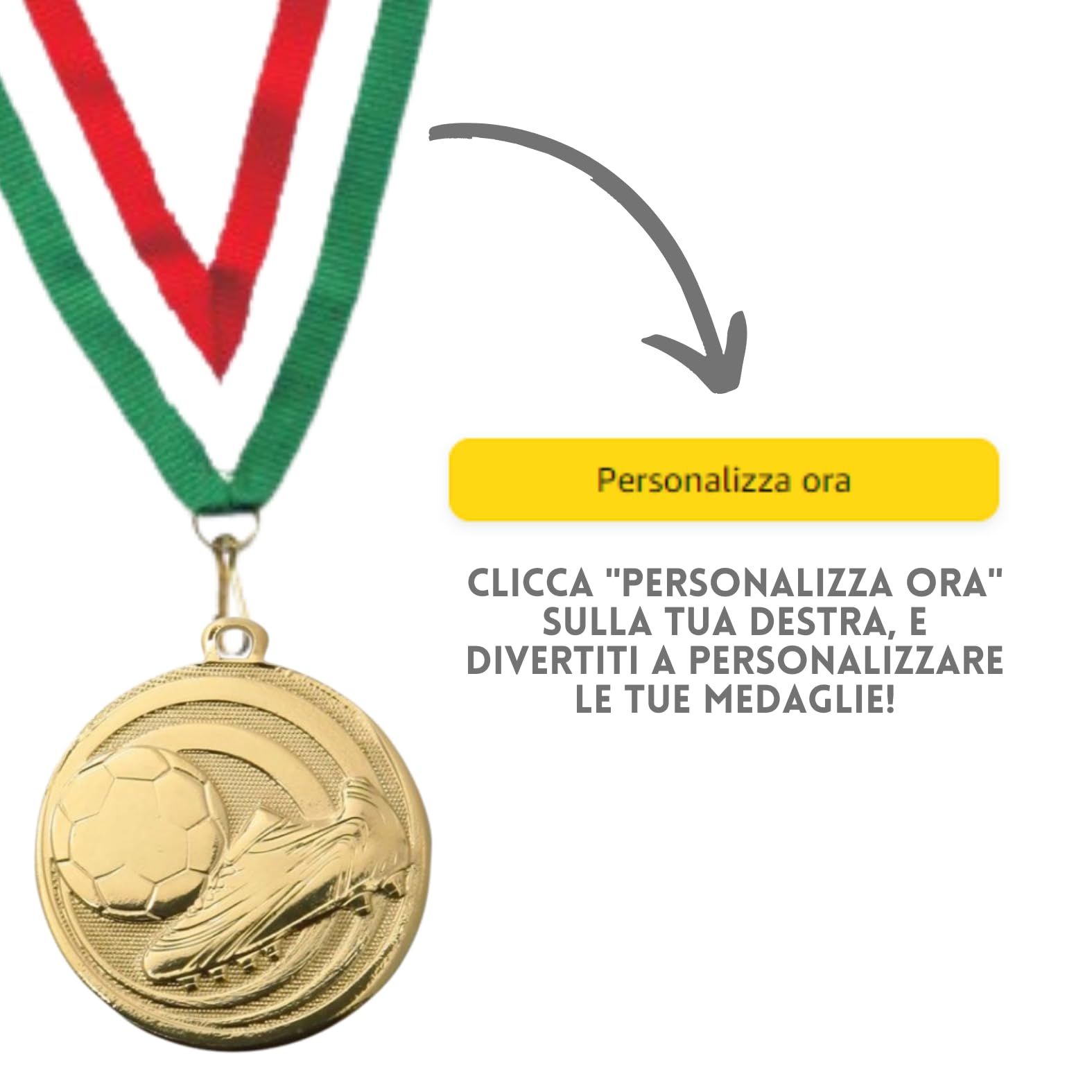 Stock Medaglie Calcio Premiazioni Personalizzate da 3,2 cm con Laccetto Medaglia Personalizzabili in Metallo con Stampa Personalizzata, Fantacalcio, Sport | 23.002.48G