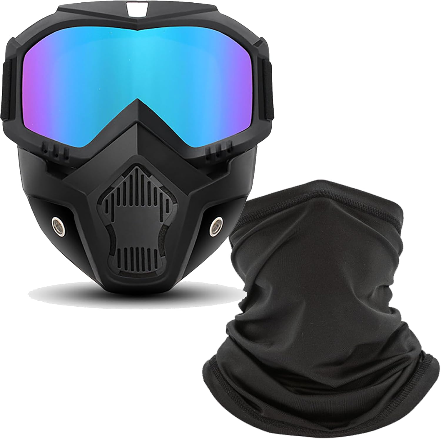 Motorcycle Goggles with Removable Full Face Mask Riding Glasses Dirt Bike ATV Motocross Detachable Eyewear Offroad Airsoft Paintball Cycling Protective Anti-Fog Goggle for Adults Youth