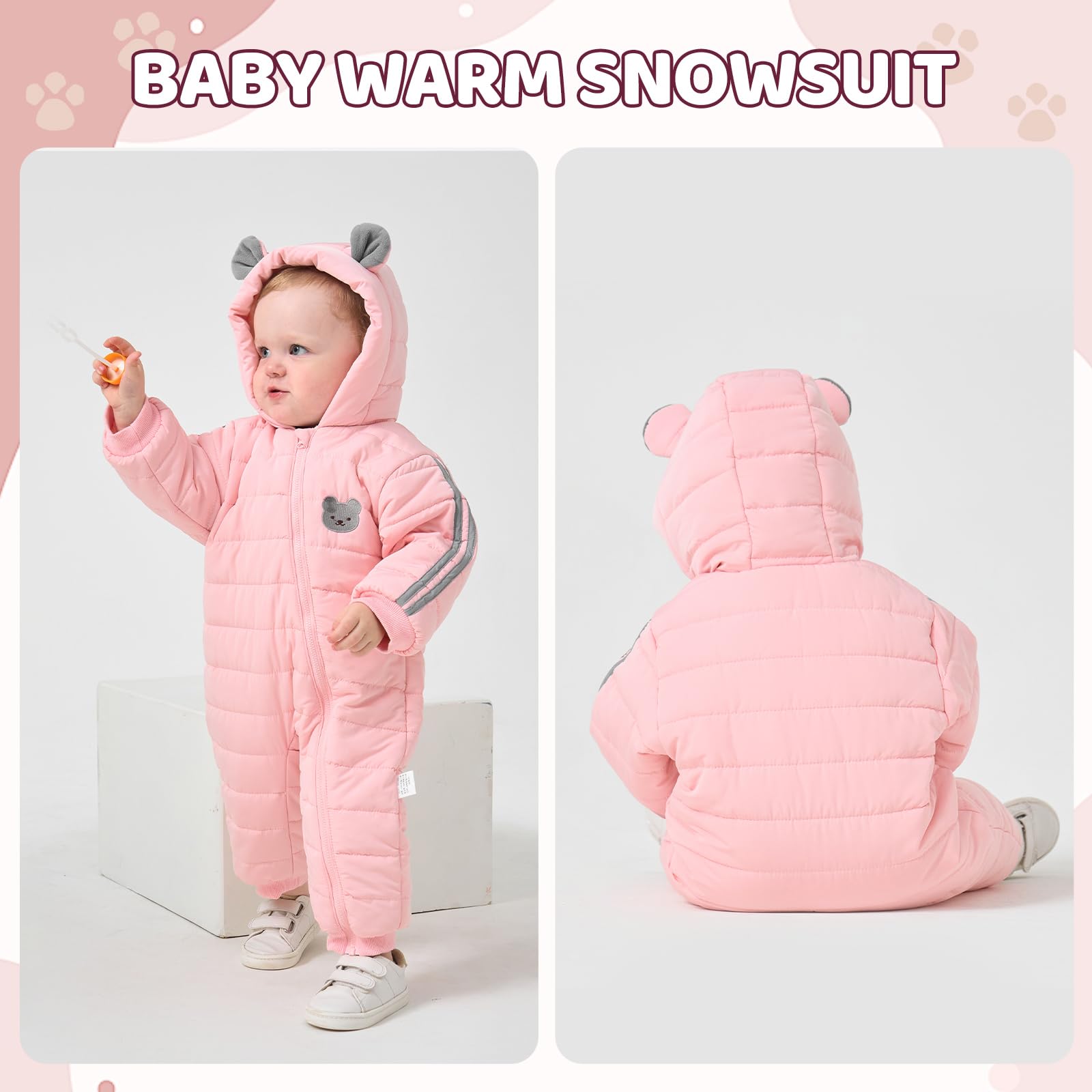 JiAmy Baby Overall Winter 3-24 monate, Schneeanzug Baby Jungen Mädchen Strampler Fleece Gefüttert Warm Outfits Mit Kapuze