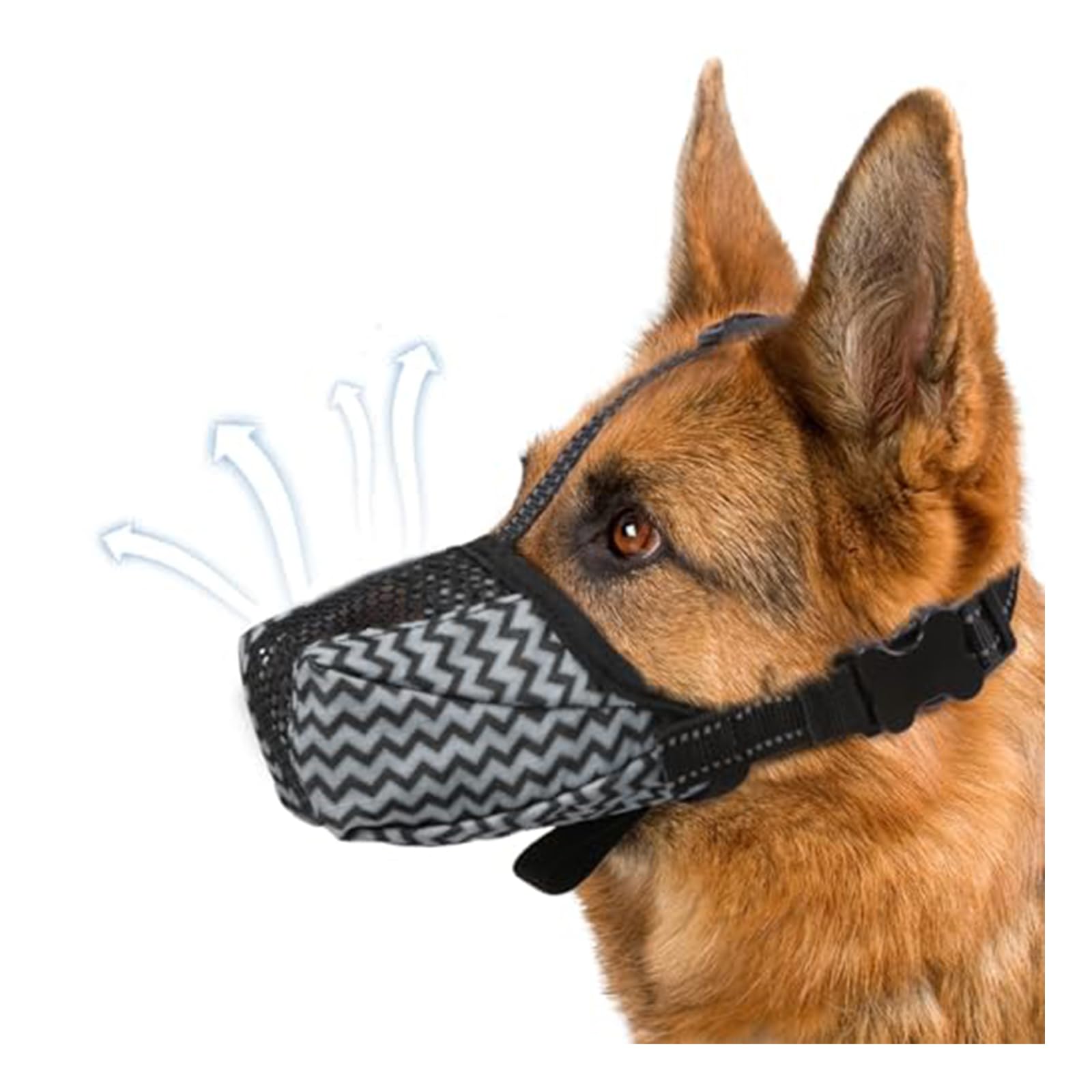 KASTWAVE Dog Muzzle, (L-Size) Anti-Barking Muzzle Air Mesh Muzzle Breathable Dog Muzzle Anti-Bite Muzzle Anti-Chew Muzzle Soft Basket Muzzle for German Shepherd Dog with Reflective & Adjustable Strap