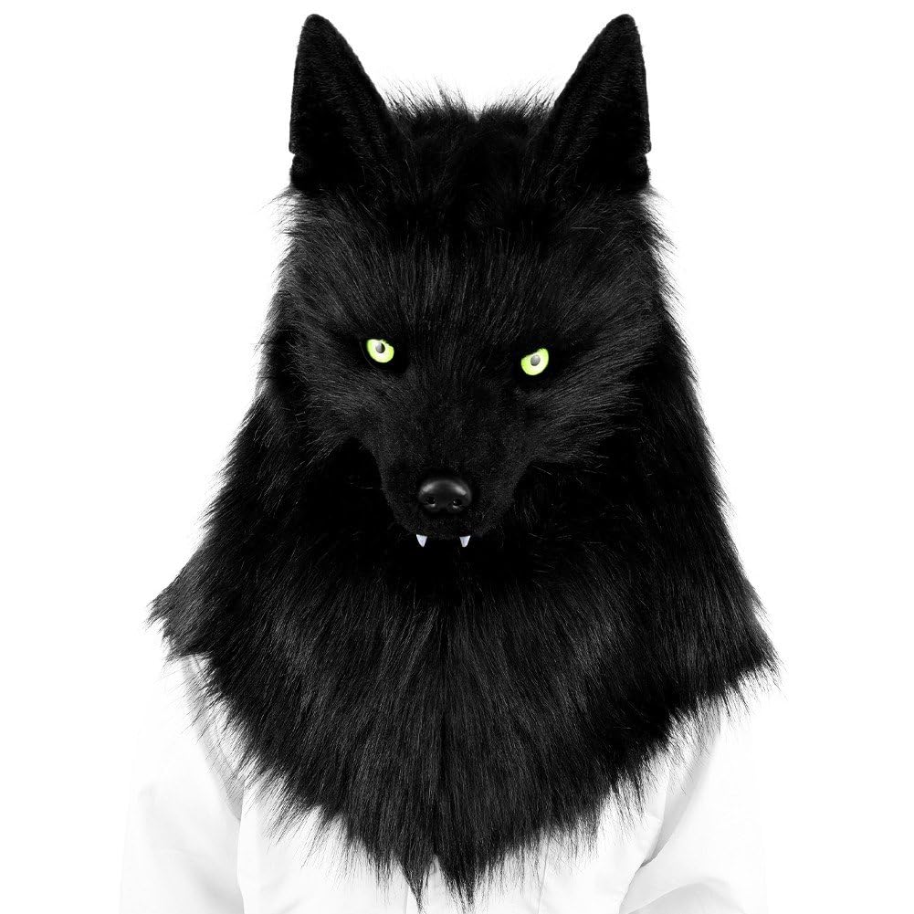 Pluszowa maska z głową zwierzęcia, wilk lub pies, sztuczne futro, maska na Halloween, maskaradę, cosplay, akcesoria do przebrania dla dorosłych