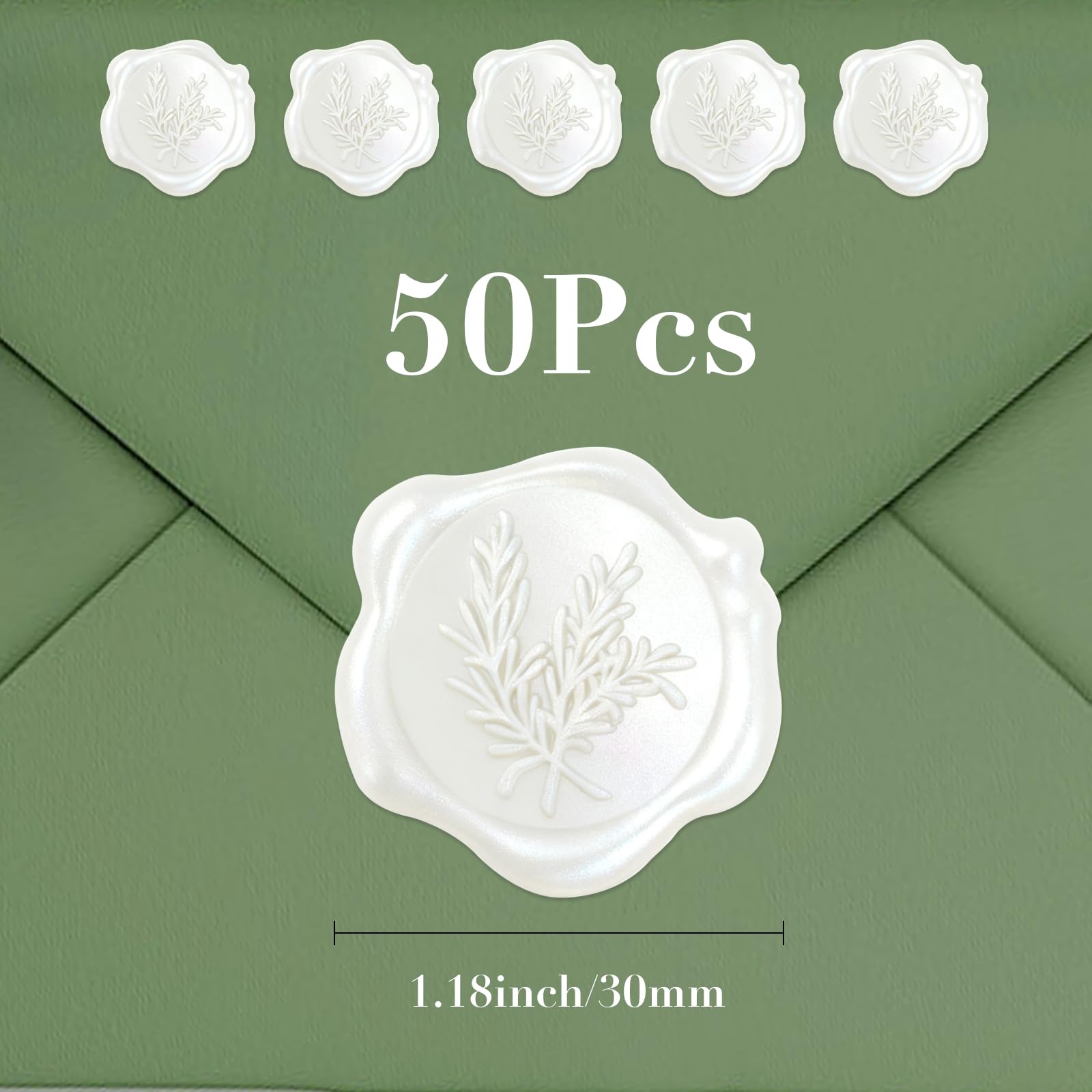 Sceau de Cire Autocollants Blanc Nacré, 50 Pièces, Cachet de Cire Autocollant Vintage pour Mariage, Enveloppes, Emballages Cadeaux