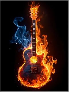 Diamond Art Kits for Adults - Guitar Ablaze with Blue Flames DIY Frameless Diamond Painting Kits for Adults Beginner, 12x16 in Diamond Painting Kit for Home Wall Decor