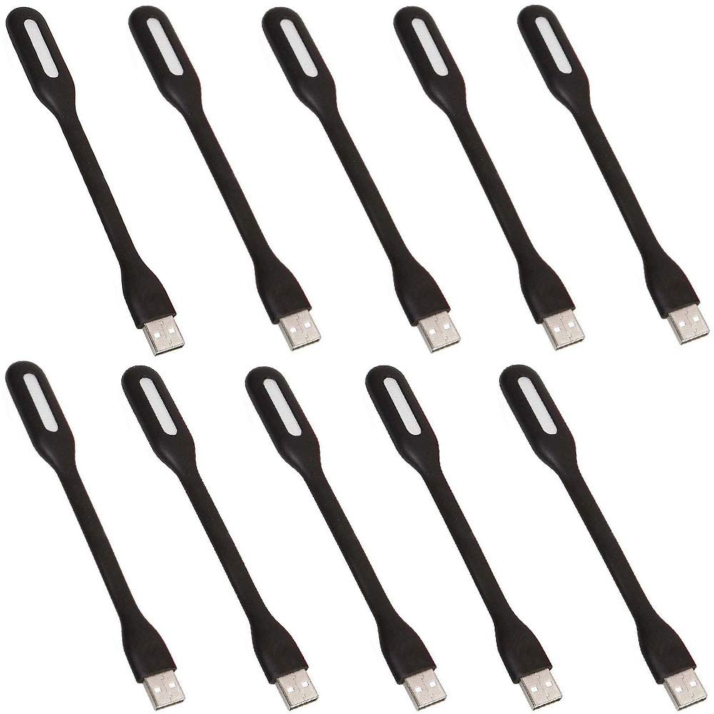 MaiJin 10 Pack, Flexible Mini USB LED Light Lamp for Laptop Keyboard, Power Bank, Portable Night Light (Black)