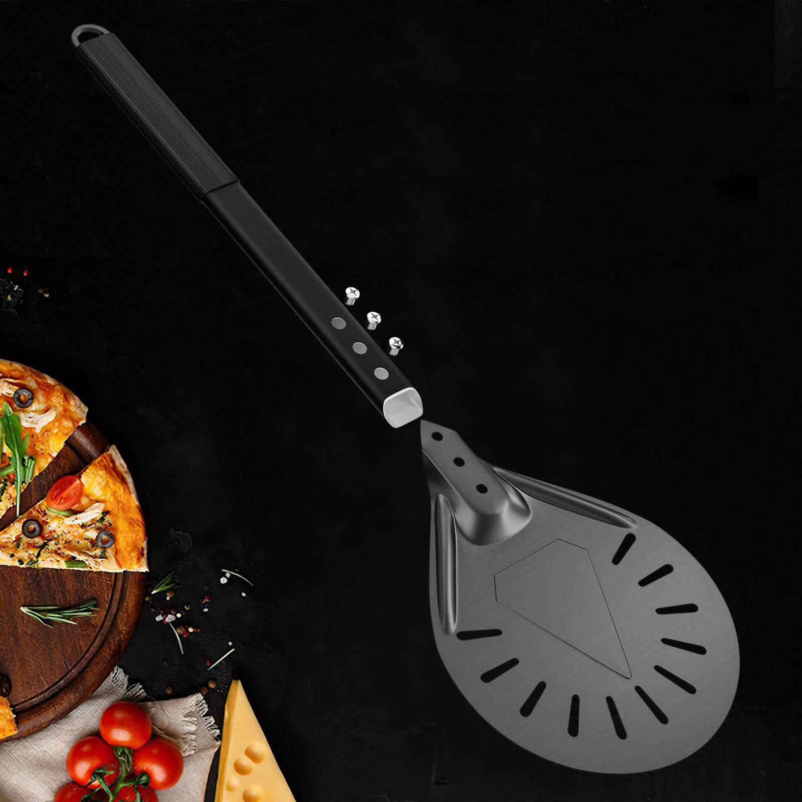 7 cali obrotowa łopata do pizzy z twardego anodowanego aluminium z antypoślizgowym uchwytem odpornym na ciepło, wiosło do pizzy do domu