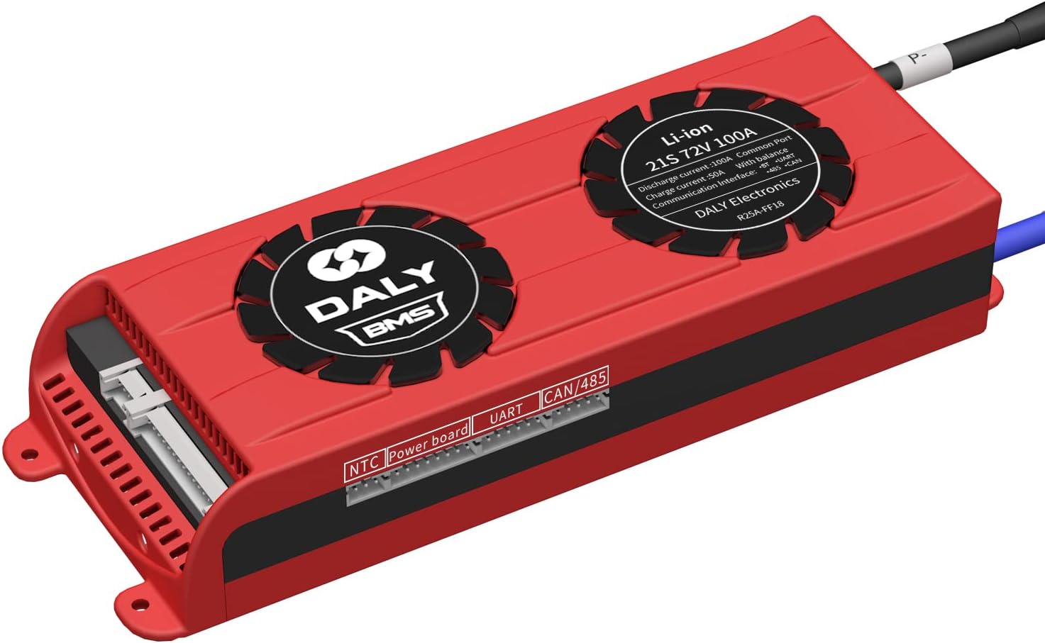 DALY Smart BMS Li-ion 21S 72V 100A PCB Battery Management System with UART Communication CAN 485 Bluetooth Battery Monitoring Module and Cooling Fan for 18650 Battery Pack