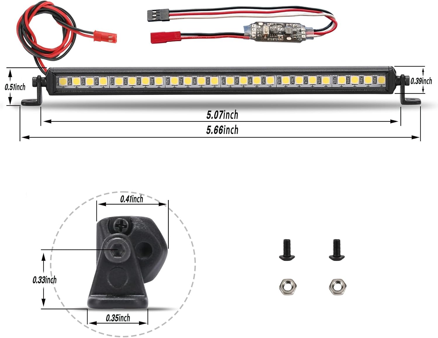 Freshion RC Light Bar 24 LED 5.07 Inch Aluminum RC Lights RC Crawler Accessories for Axial SCX10 Traxxas TRX-4 TRX4M Arrma Senton Redcat GEN7 1/10 1/8 rc Light kit, BLAKE, A-129