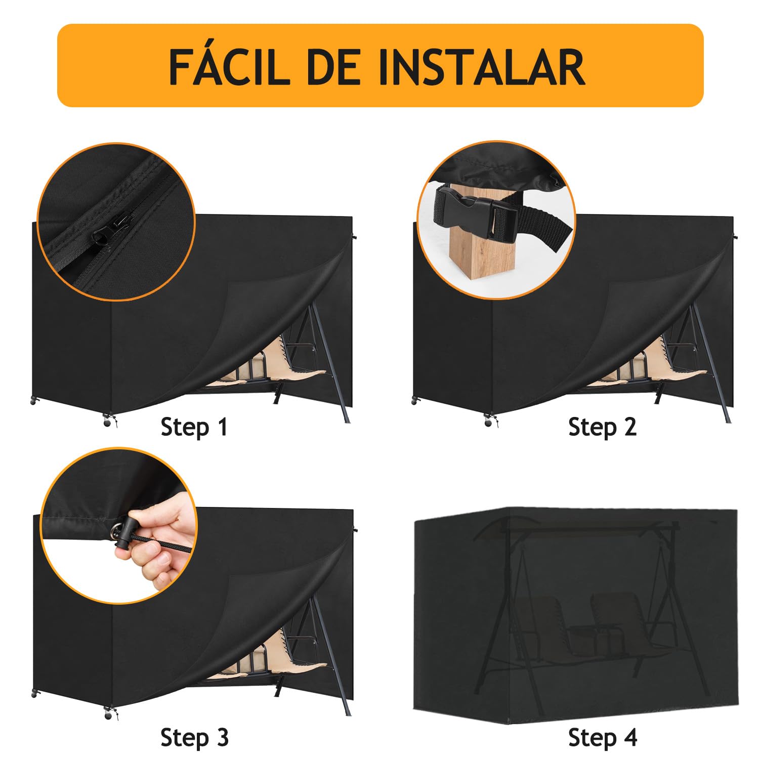 Hollywood - Funda protectora para columpio de 3 a 4 plazas, impermeable, resistente al viento, al invierno, resistente al desgarro, Oxford 600D, para columpio de jardín, muebles de jardín