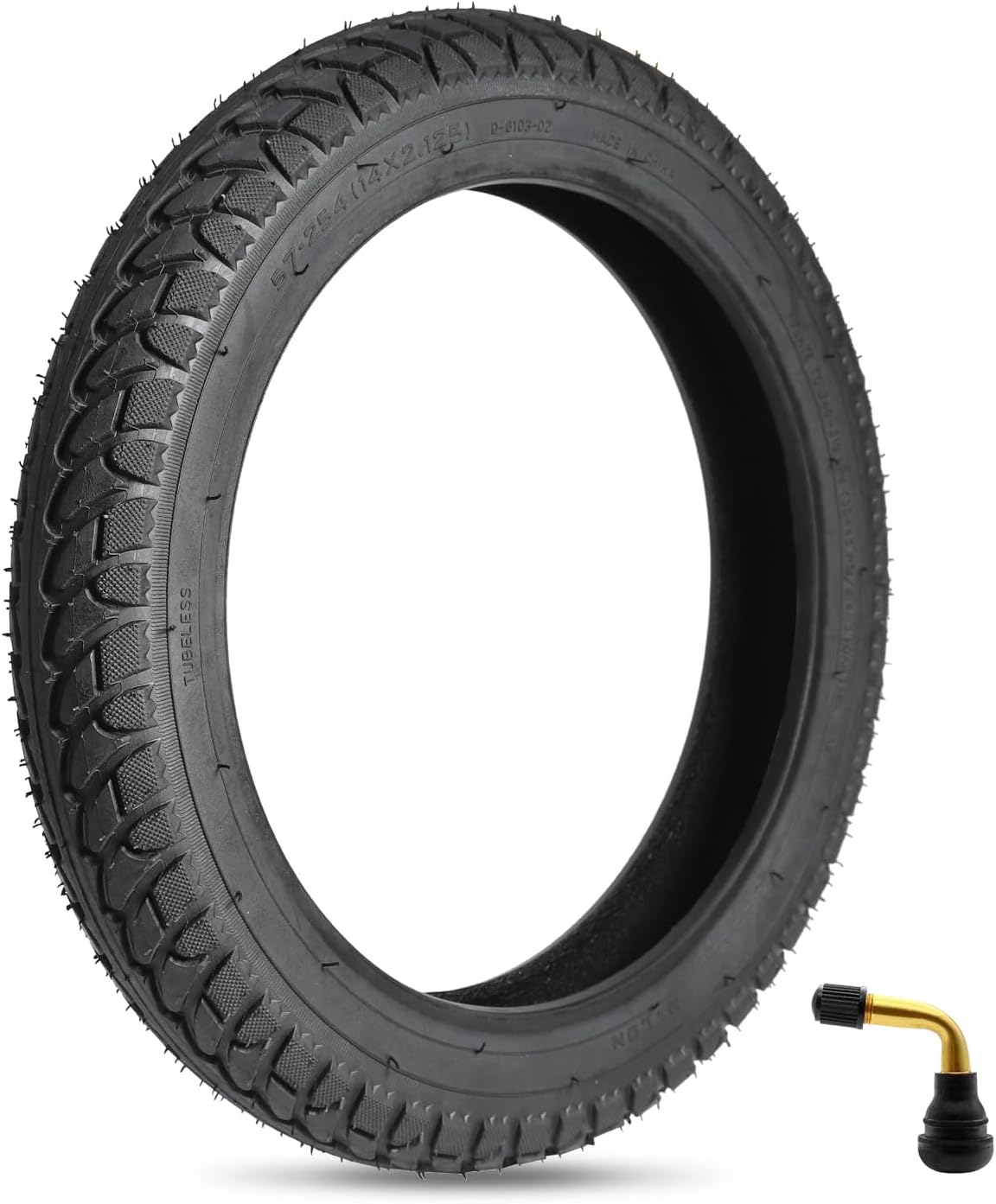 14x2.125 Electric Bike Tire,14X2.125/57-254 Tubeless Tires with Angled Valve for 14 Inch Electric Folding Bike, E-Bikes and E-Scooters