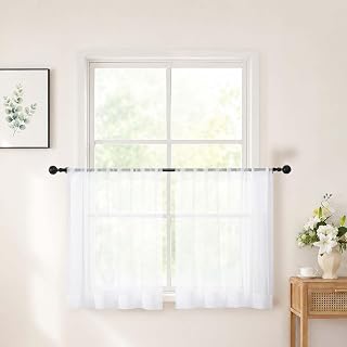 Chyhomenyc White Sheer Curtains 24 inch Long for Living Room, 2 Panels