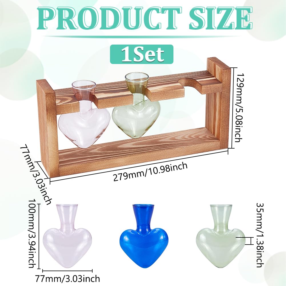 UNICRAFTALE Stations De Propagation De Plantes Terrarium avec Support en Bois Bulbe d'air Vase en Verre en Coeur pour Hydroponique Décoration De Maison Jardin Bureau Cadeaux Jardinage Unique 28x7.7cm