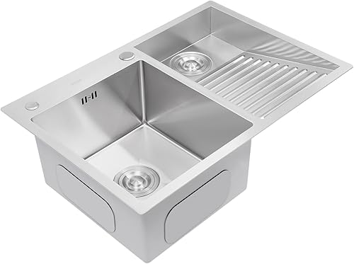 Miniatura 11 de Fregadero de lavandería de 2 lavabos para el hogar con lavabo con tabla de lavar y grifo, fregadero de acero inoxidable para lavanderías, baños