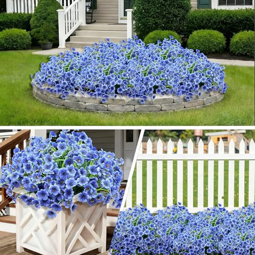20 Bundles Artificial Flowers for Outdoors,UV Resistant Fake Flowers with Plastic Plants,Silk Faux Fowers for Outdoor Planters,Fake Realistic Flowers Window Box Front Porch Hanging Basket Decor-Blue — view 4