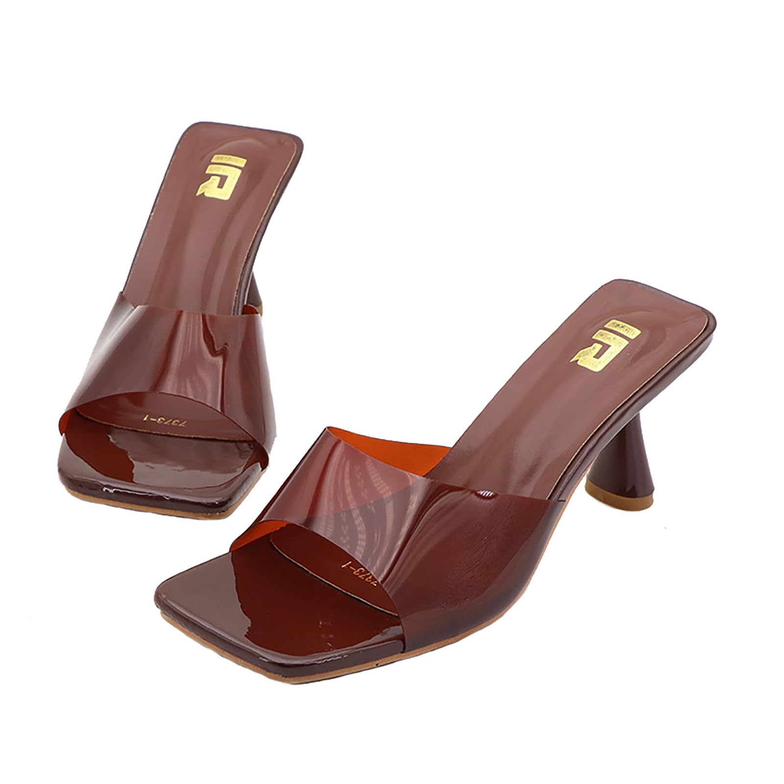 EGEBS Women's Clear Strap Square Toe Stilettos Sandals Slip-on Sexy Jelly Color Comfortable Open Toe High Heels Mules for Summer Party Prom Date Dress