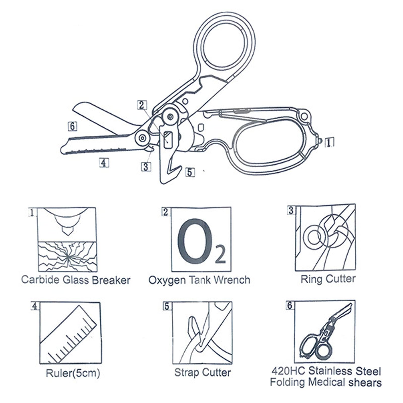 Ziyero Trauma Scissors Multitool with 6 Practical Functions, Foldable Stainless Steel Scissors - Image 2