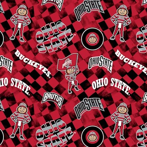 Official Licensed Ohio State University Cotton Quilting Fabric-Ohio State Buckeyes Check Allover Cotton Fabric Sold by The Yard