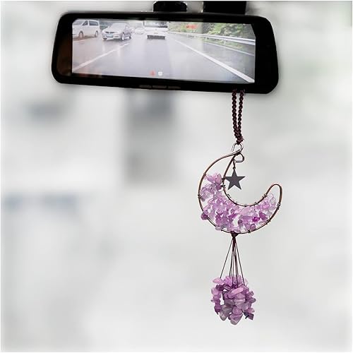 Accesorios de coche hechos a mano con cristales de chakras de luna espejo retrovisor de automóvil adornos colgantes de decoración colgantes bonito