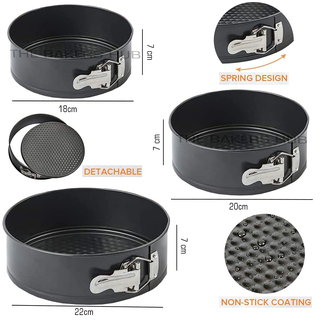 The bakers hub 3-Piece Non-Stick Springform Pan Set - 7", 8", 9" Inches | (18/20/22 cm) | Heavy-Gauge Aluminum Bakeware for Cheesecakes, Tarts & Cakes | Oven Safe & Easy Release 2