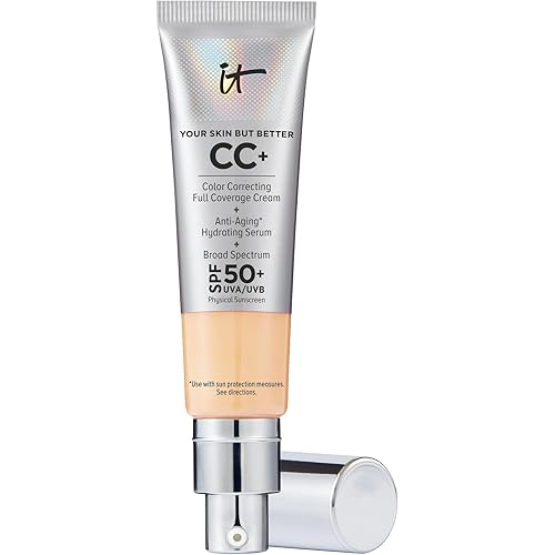 IT Cosmetics CC+ Cream - Natural Full Coverage Foundation With SPF 50+, Color Corrector & Anti-Aging Hydrating Serum, Hyaluronic Acid + Peptides, Lightweight Up To 24H Wear, All Skin Types- 1.08 fl oz