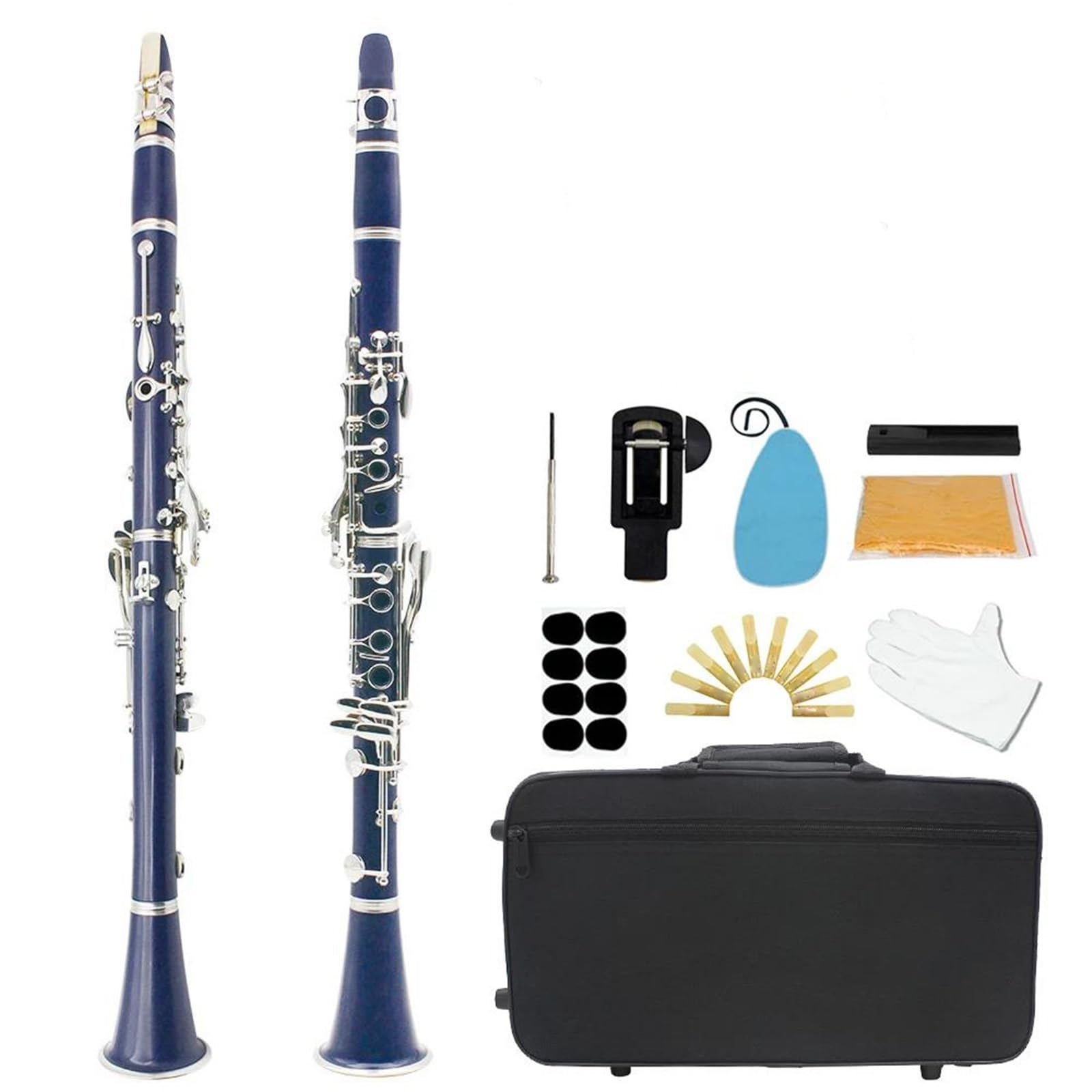 Klarnet Instrumenty Muzyczne 17 Klawiszowy Klarnet Bb Bakelitowy Instrument Dęty Drewniany Z Futerałem Stroiki Pasek Części Materiałowe Akcesoria(Dark Blue)