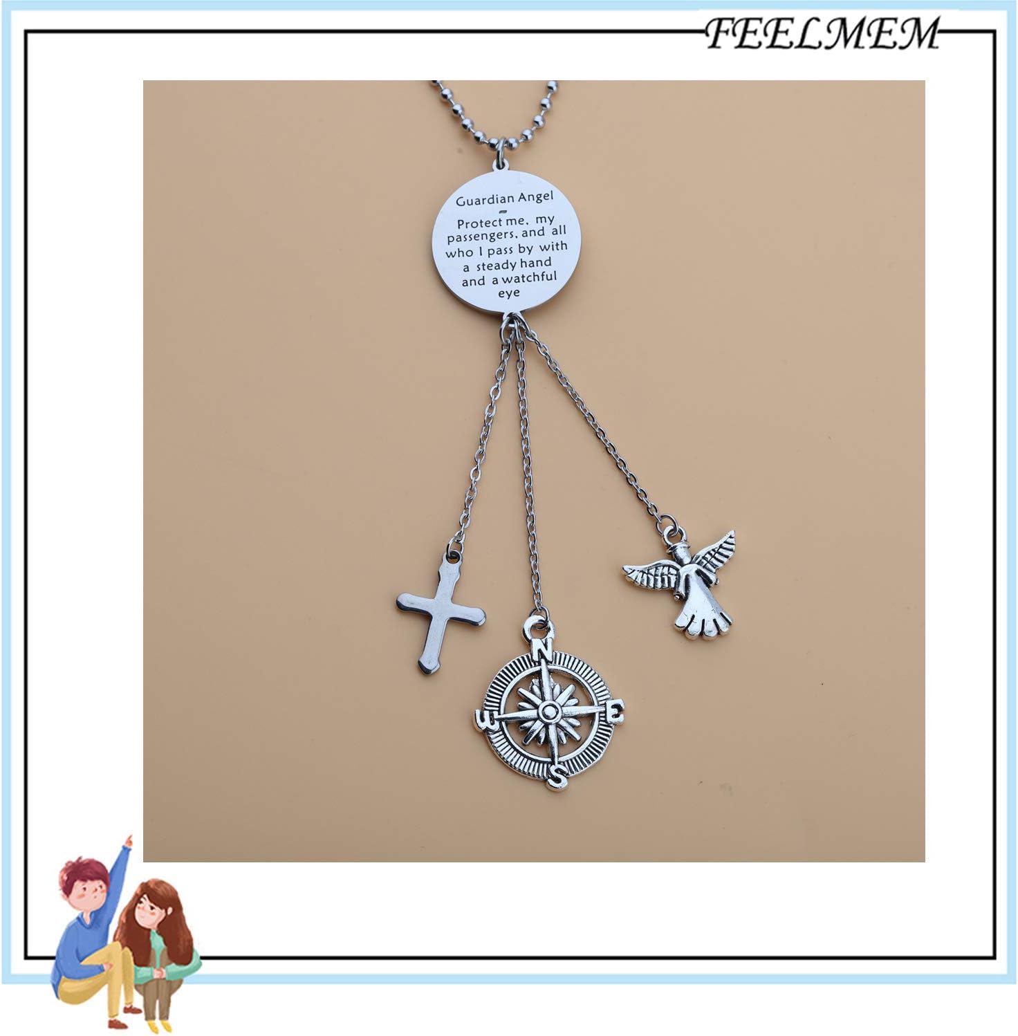 FEELMEM Guardian Angel Prayer keychains Driver Present Guardian Angel Protect Me and My Passengers Rearview Mirror Pendant image 4
