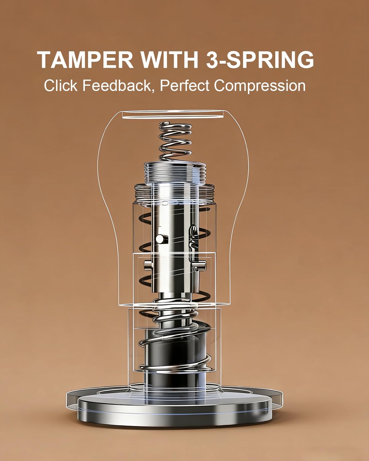 KOFIKOFI Espresso Tamper 51mm - 3 Spring Loaded Coffee Tamper with 30lbs Calibrated Springs and Sound Feedback - Barista Walnut Tamper With Stainless Steel Ripple Base - Fits 51mm Portafilter - Image 4