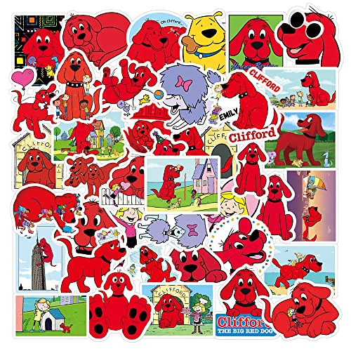 50Pcs Clifford The Big Red Dog Stickers Pack | Cute Funny Cartoon Vinyl Waterproof Stickers for Water Bottle,Skateboard,Laptop,Phone,Car Decals Gift for Kids Teens Adults for Party Supply...