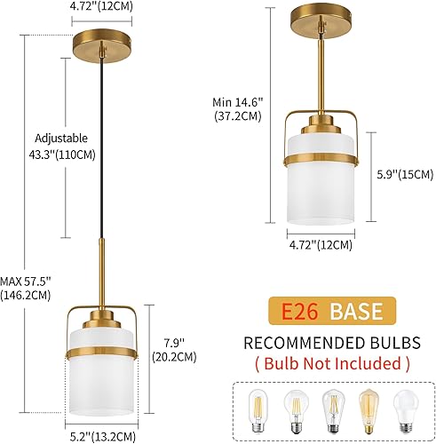 Miniatura 3 de Modernas luces colgantes de latón para isla de cocina, lámpara colgante ajustable con pantalla de vidrio de leche, lámpara colgante de granja para