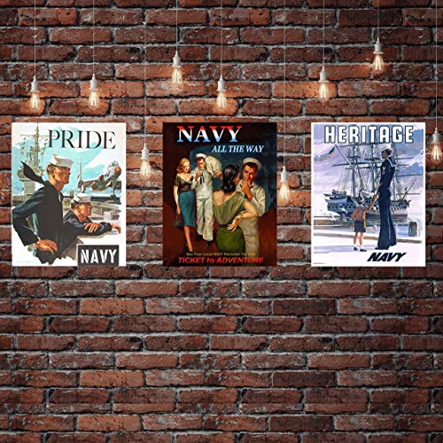 Vintage Navy Recruitment Poster Set-"Pride-Heritage-Adventure"(3)- 8 X 10"S Wall Art Prints- Ready To Frame- Wwii Retro Navy Slogans-Replica Poster Prints. Home-Office Decor. Historical Military Decor #TOP1