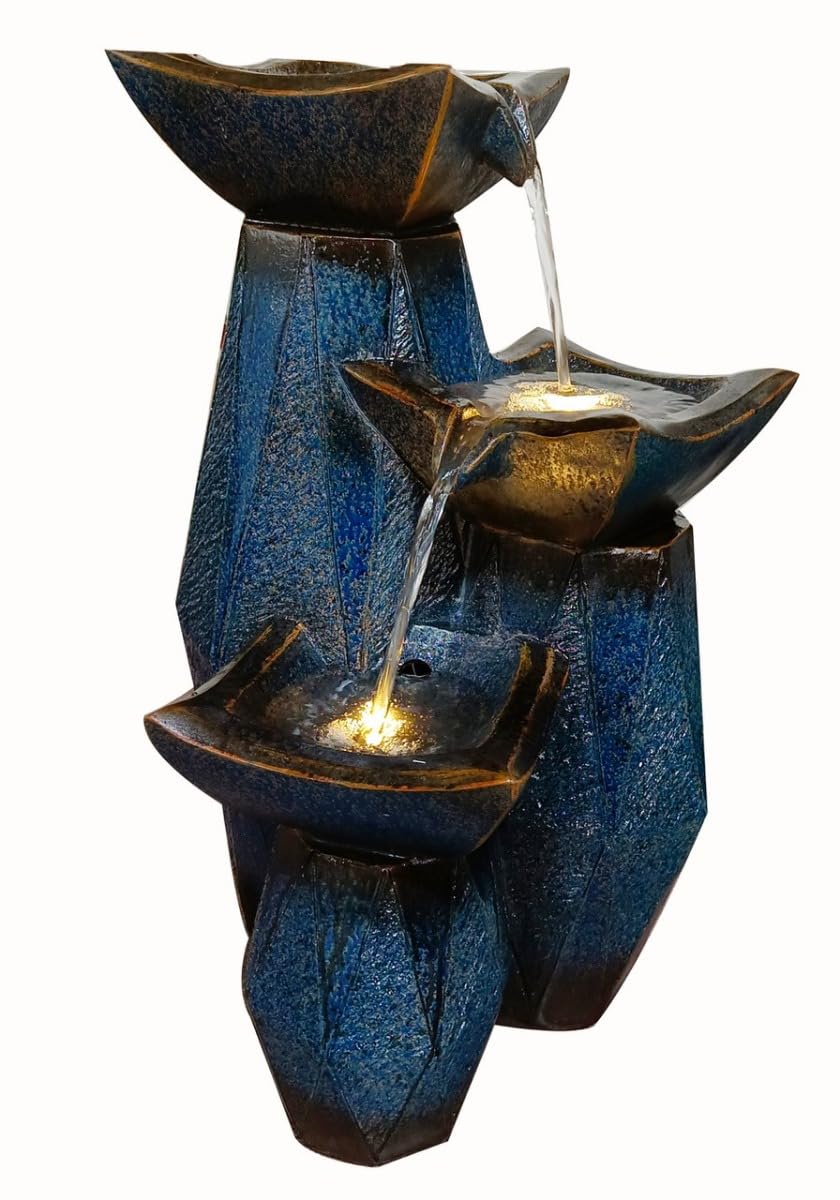 Triple Solar Diamond Fusion Contemporary Water Feature - With Protective Cover Kit and Care Kit