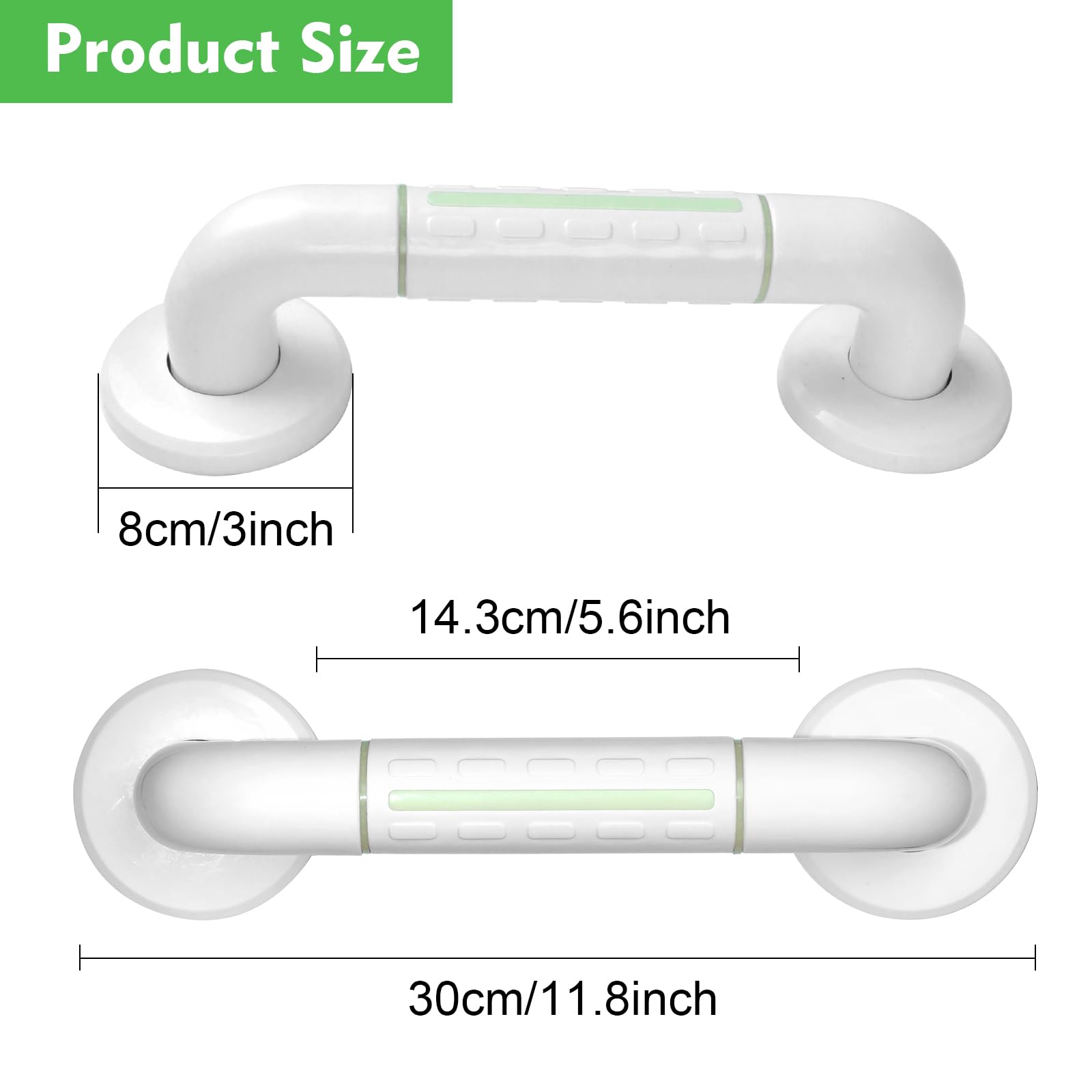 2 Pezzi Maniglione Bagno Antiscivolo, 30cm Sicurezza Barre di Sostegno con Striscia Fluorescente, Maniglie per Vasca da Bagno, Doccia Maniglia per il Bagno per Anziani, Bambini