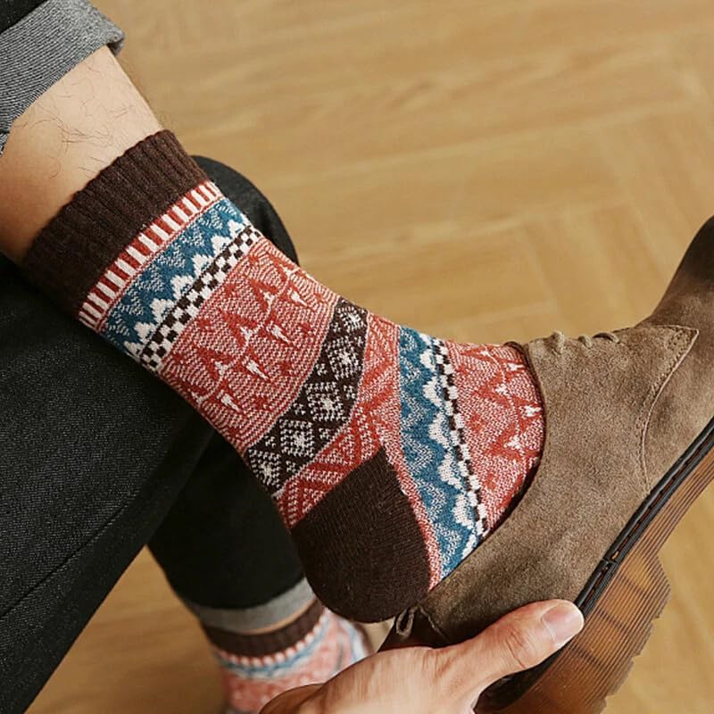 5 Pairs Thick Socks for Men - Winter Warm Thermal Hiking Socks, Nordic Vintage Crew Socks for Men, Breathable & Cozy - Image 2