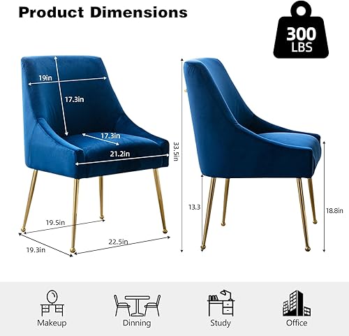Miniatura 2 de Juego de 2 sillas de comedor de terciopelo, sillas de comedor tapizadas con patas de metal dorado pulido, sillas auxiliares de cocina de granja,