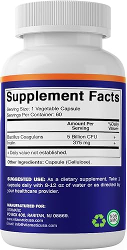 Miniatura 8 de Vitamatic Bacillus Coagulans Suplemento probiótico estable - Promueve la salud digestiva gastrointestinal - 60 cápsulas vegetales - Sobrevive a los