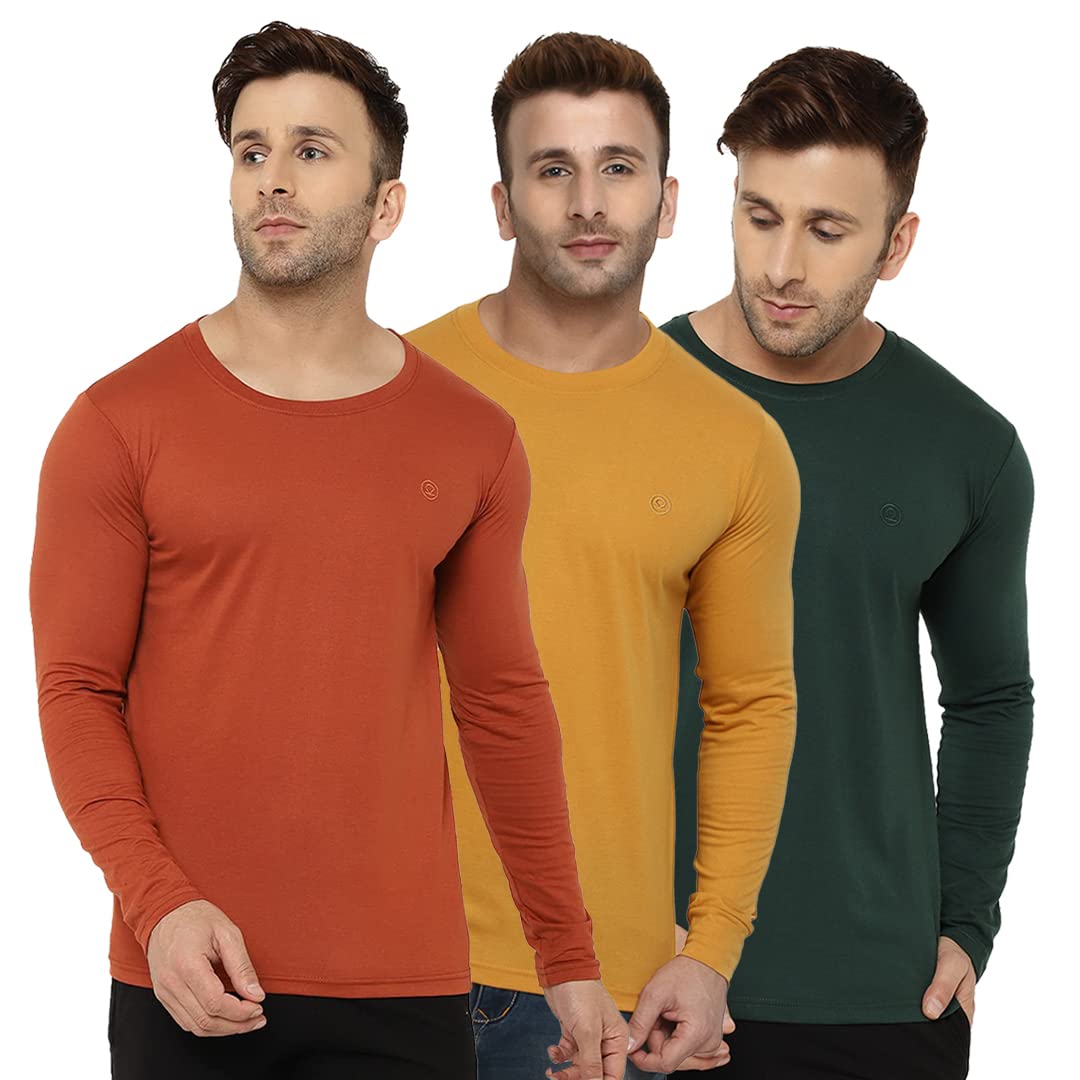 CHKOKKO Men Cotton Plain Full Sleeve Round Neck Regular Fit T-Shirt Combo Pack Of 3