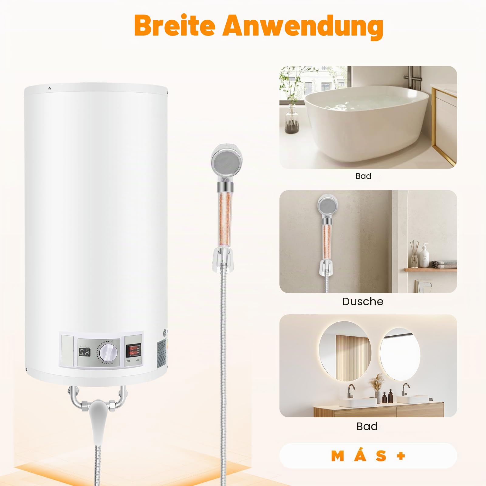 Elektrischer Warmwasserspeicher 80L Warmwasserboiler 2000W Wandhängend Elektrospeicher, Heizleistung Boiler, Wasserboiler, Emaillierter Innenbehälter, LED-Bildschirm, 220V (80L 2000W 77-167°F)