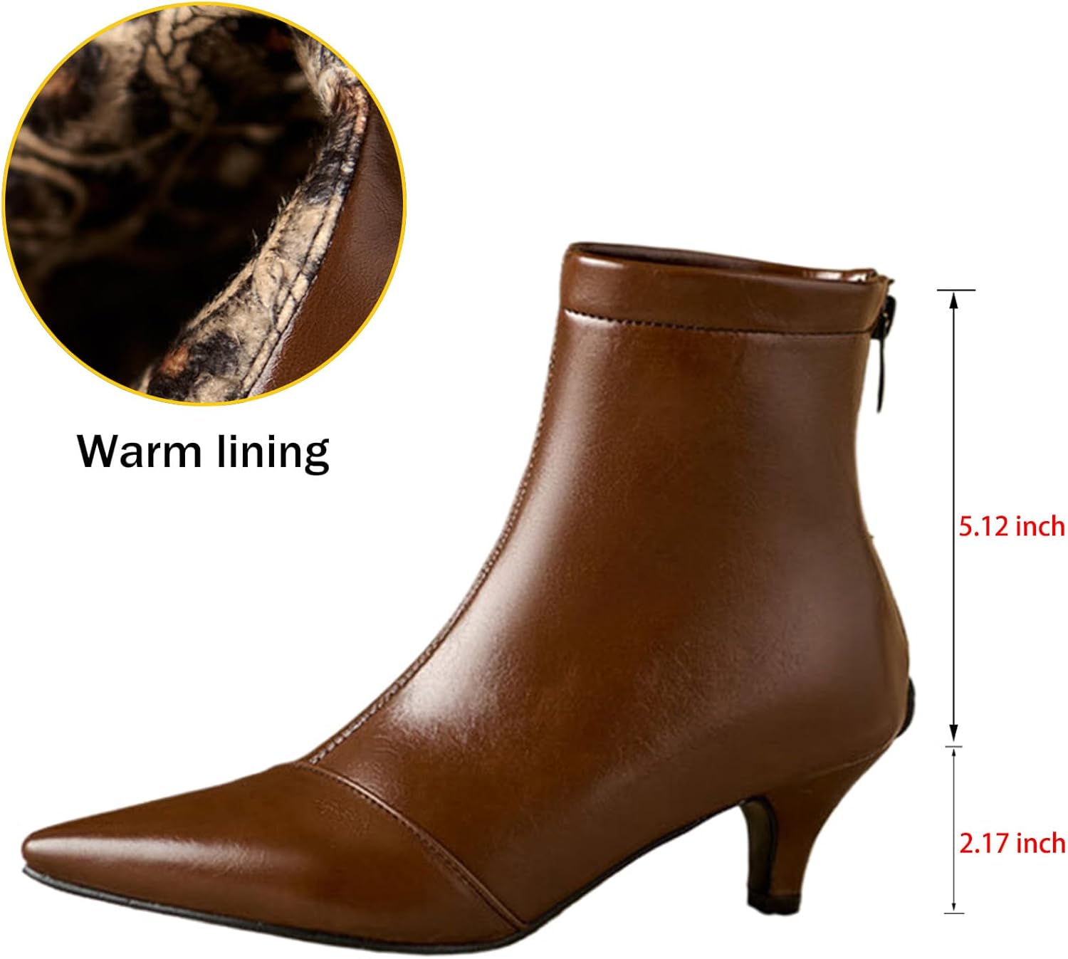 Women's Pointed Toe Stiletto Low Heel Ankle Boots Sexy Comfortable Soft Back Zipper Fall Winter Kitten Heel Dress Booties Shoes for Party Wedding Work - Image 5