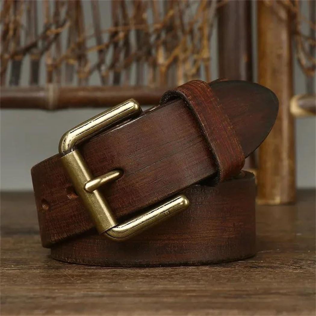 Men's Leather Belt - 3.8 cm Solid Cowhide with Pin Buckle, Vintage Style