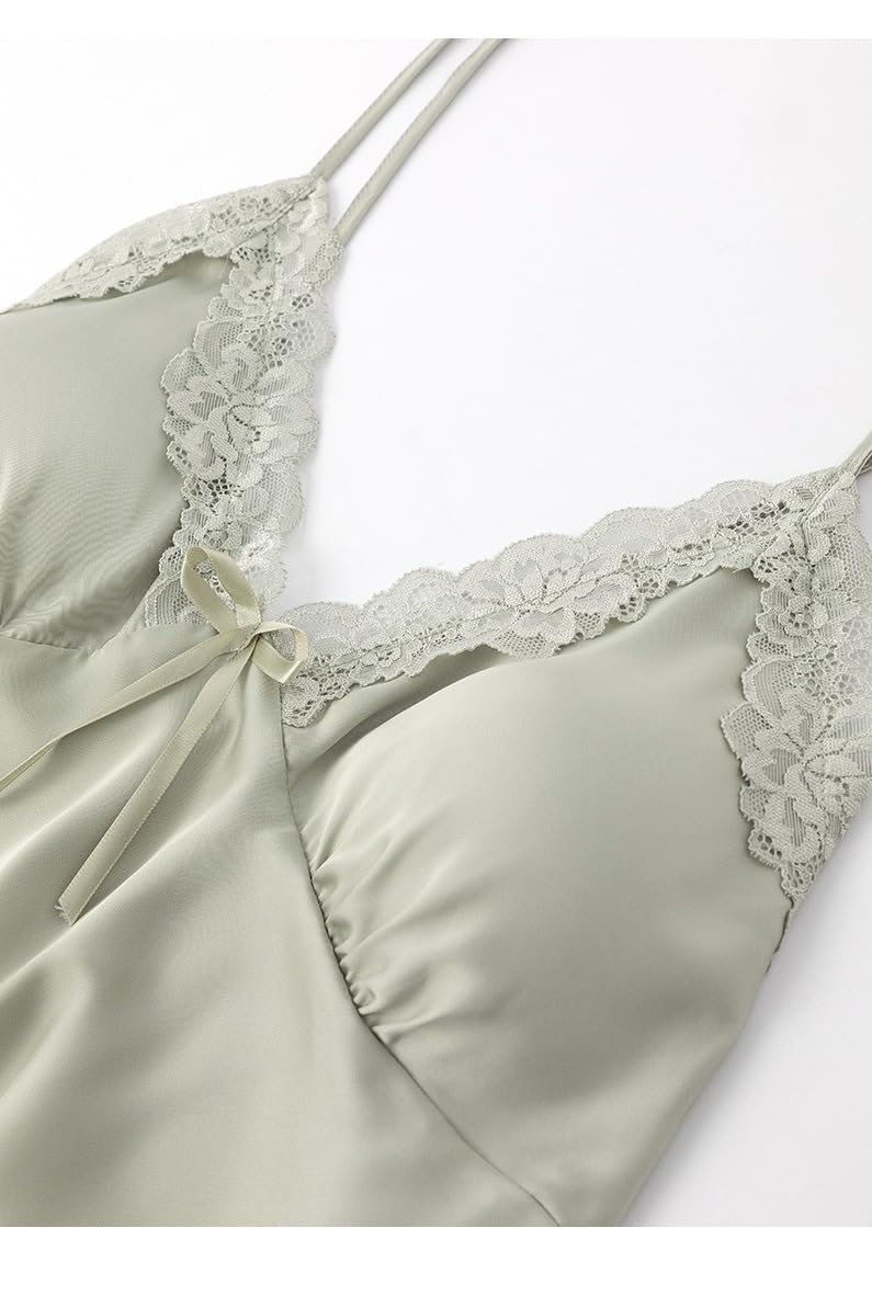 Nuisette Femme, Kimono Satin pour Femme Ensemble 5 Pièces Haut Short Pantalon Chemise Nuit Sexy col V Bordure Dentelle Avec Ceinture Vêtements Nuit Luxe pour Mariée